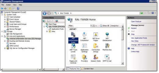 The .NET Authorization Rules from the Computer Management console.